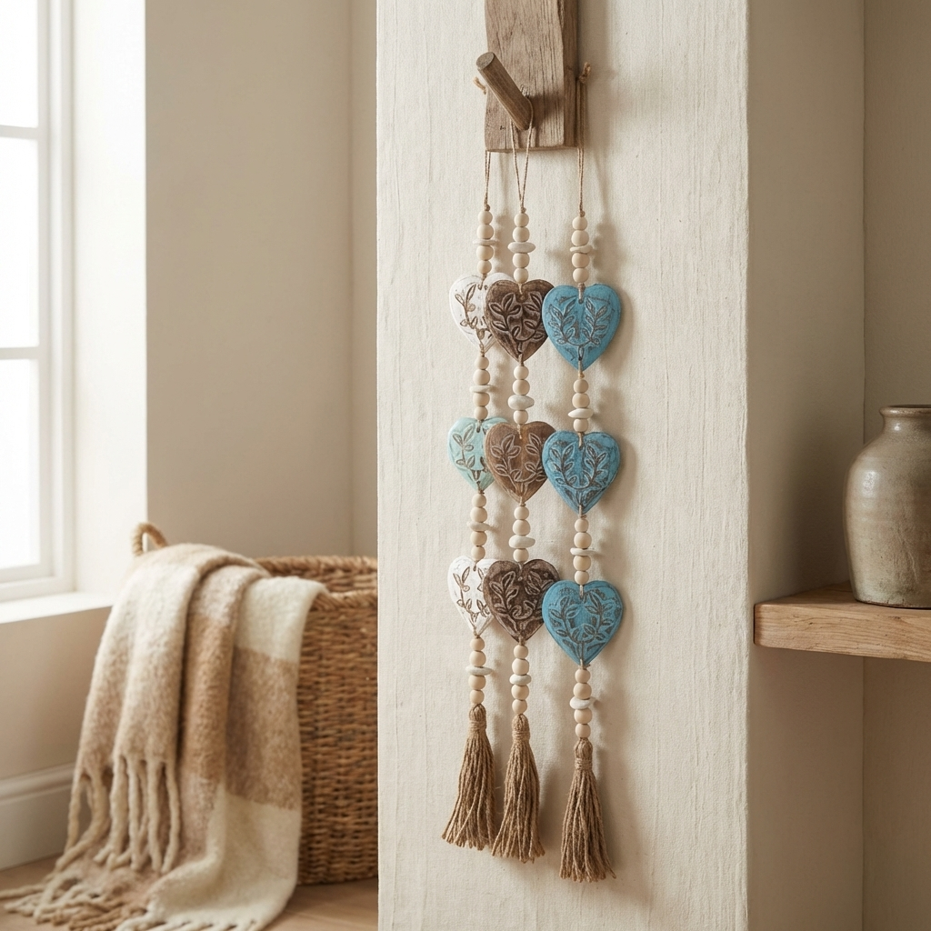 Handcrafted Filigree Heart Wall Hanging - Coastal Boho Statement Deor