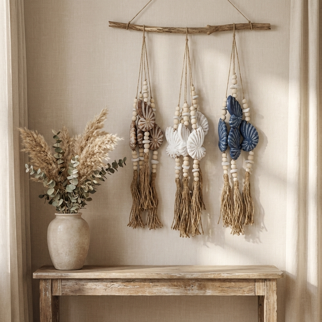 Handcrafted Boho Single Seashell Wall Hanging - Coastal Statement Piece