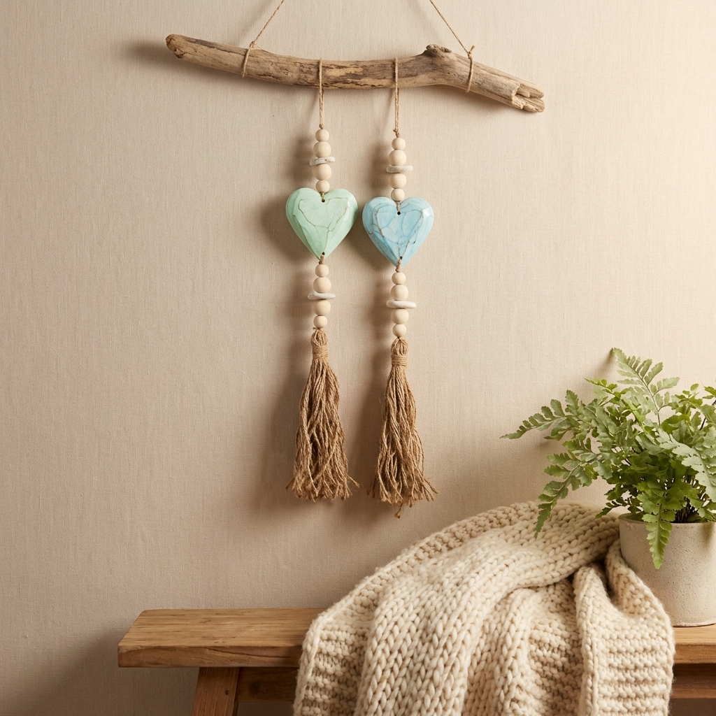 Handcrafted Lightweight Boho Single Heart Wall Hanging - Coastal Statement Decor