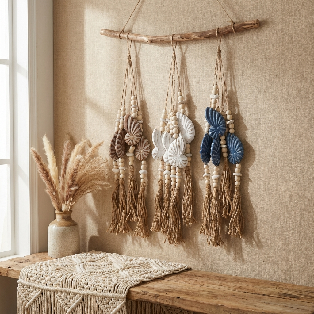 Handcrafted Boho Single Seashell Wall Hanging - Coastal Statement Piece
