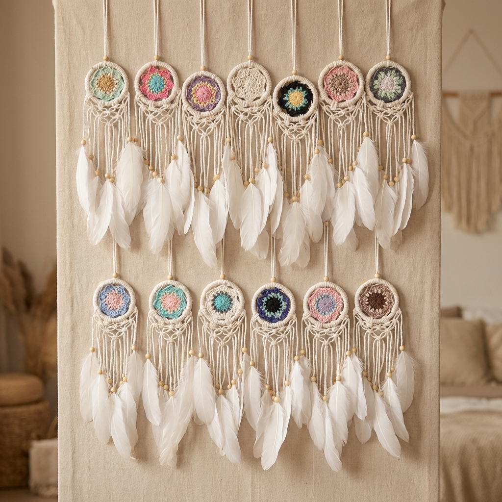 Handmade small 5cm Feather dreamcatchers - Small Boho Wall Decor