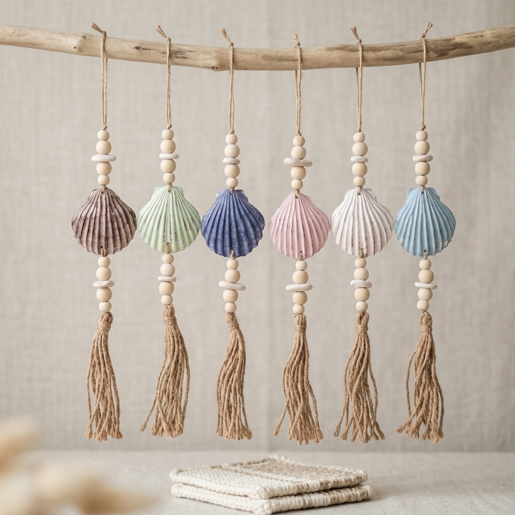 Handcrafted Single Boho Shell Wall Hanging - Coastal Statement Piece