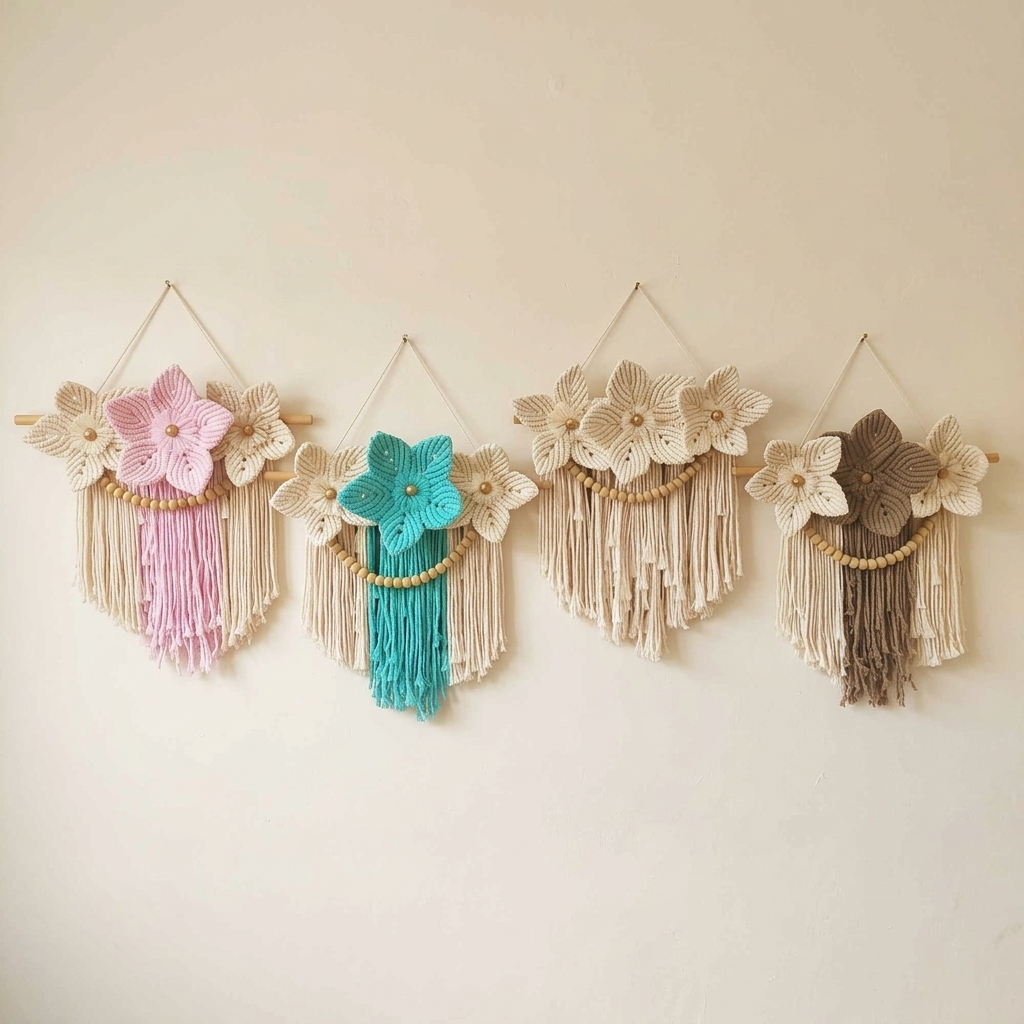 Bohemian Wildflowers Macramé Wall Hanging with Wooden Beads & Tassels
