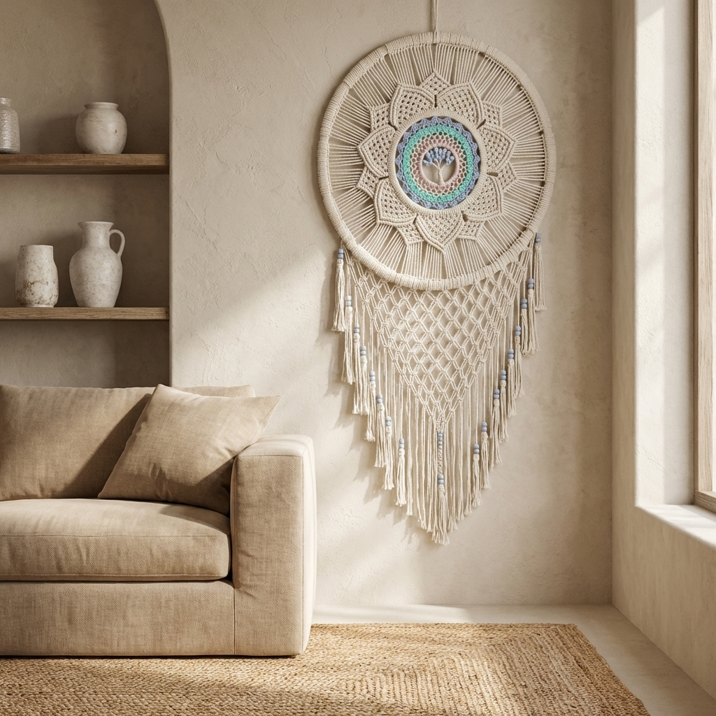 Handmade 54cm Feather Mandella Tree of Life Dreamcatcher - Elegant Bedroom & Living Room Decor