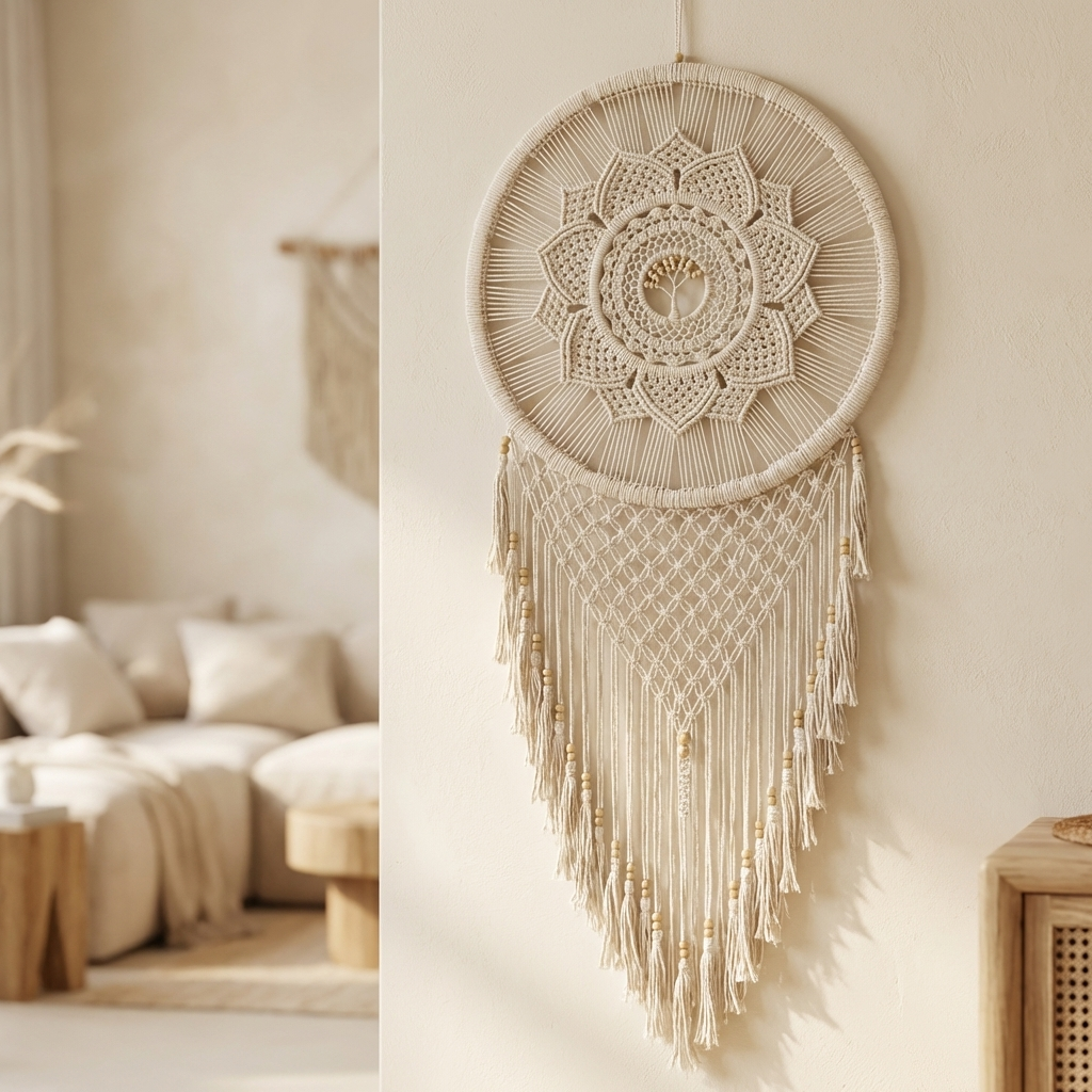 Handmade 54cm Feather Mandella Tree of Life Dreamcatcher - Elegant Bedroom & Living Room Decor