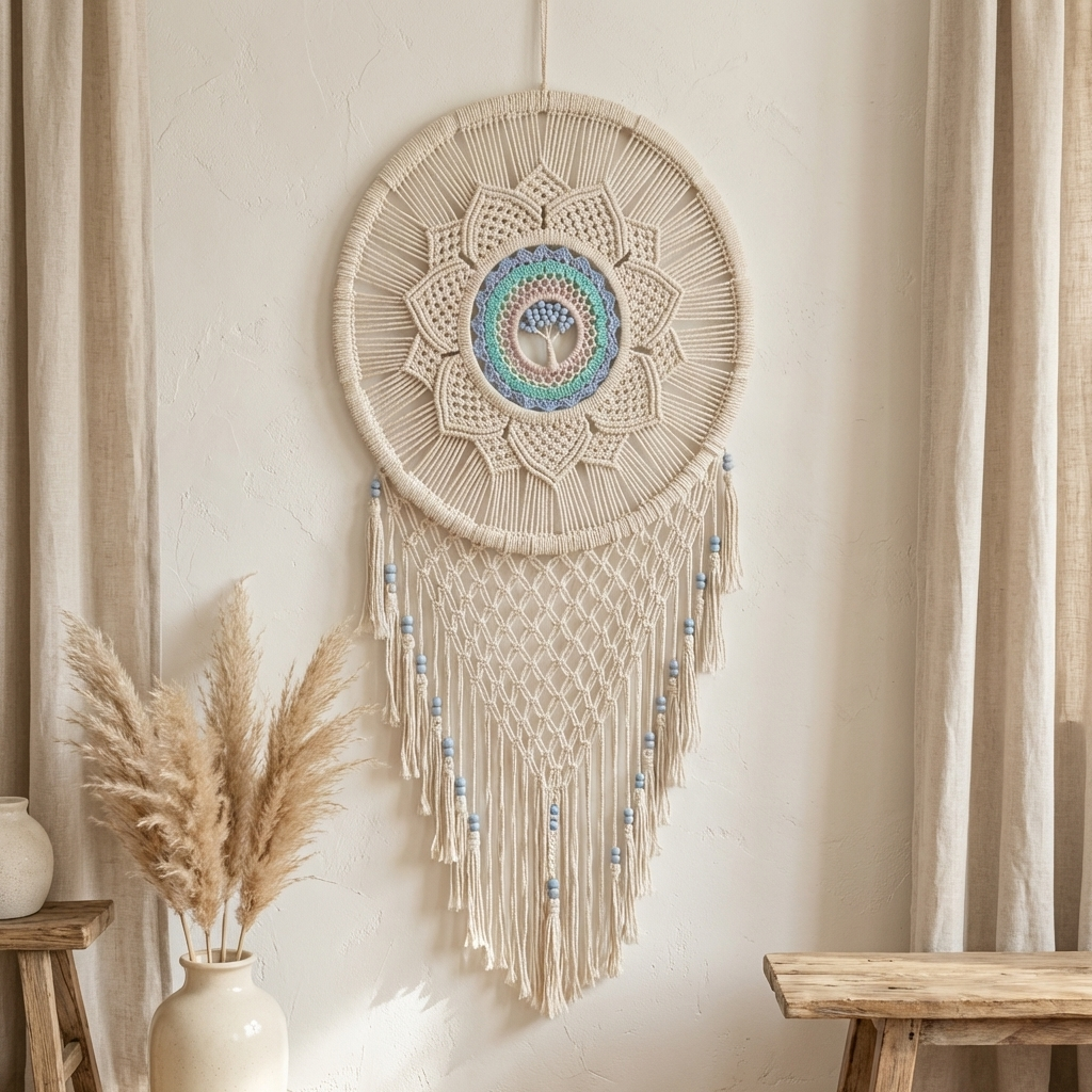 Handmade 54cm Feather Mandella Tree of Life Dreamcatcher - Elegant Bedroom & Living Room Decor