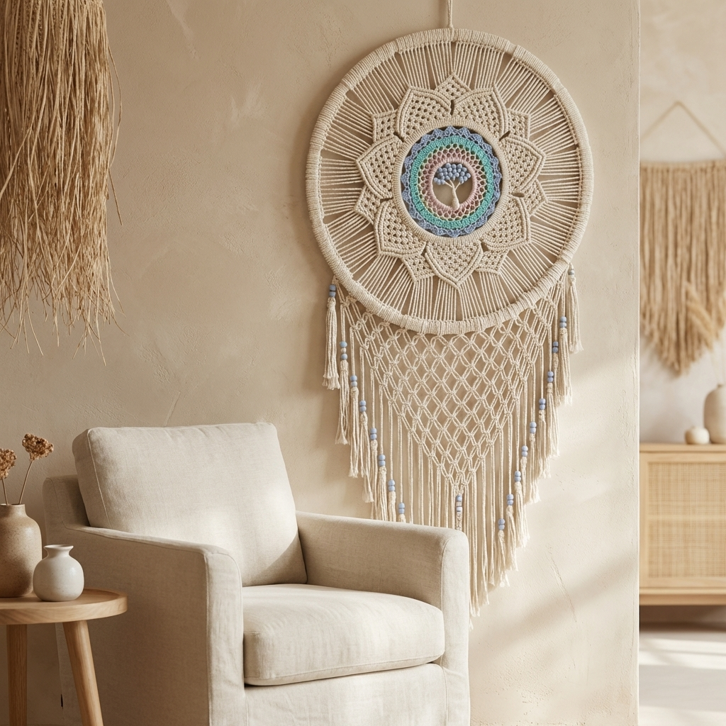 Handmade 54cm Feather Mandella Tree of Life Dreamcatcher - Elegant Bedroom & Living Room Decor