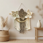 Bohemian Wildflowers Macramé Wall Hanging with Wooden Beads & Tassels