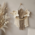 Bohemian Wildflowers Macramé Wall Hanging with Wooden Beads & Tassels