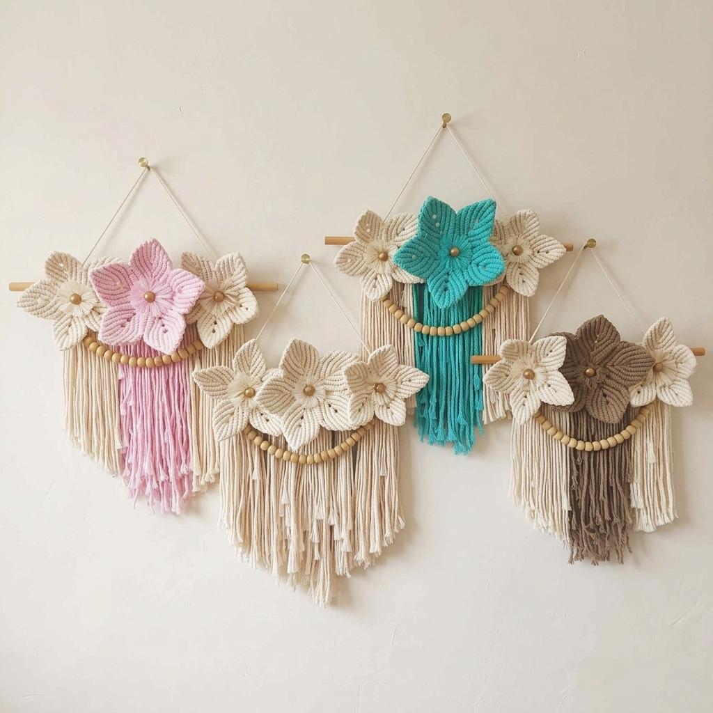 Bohemian Wildflowers Macramé Wall Hanging with Wooden Beads & Tassels