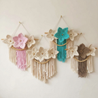 Bohemian Wildflowers Macramé Wall Hanging with Wooden Beads & Tassels