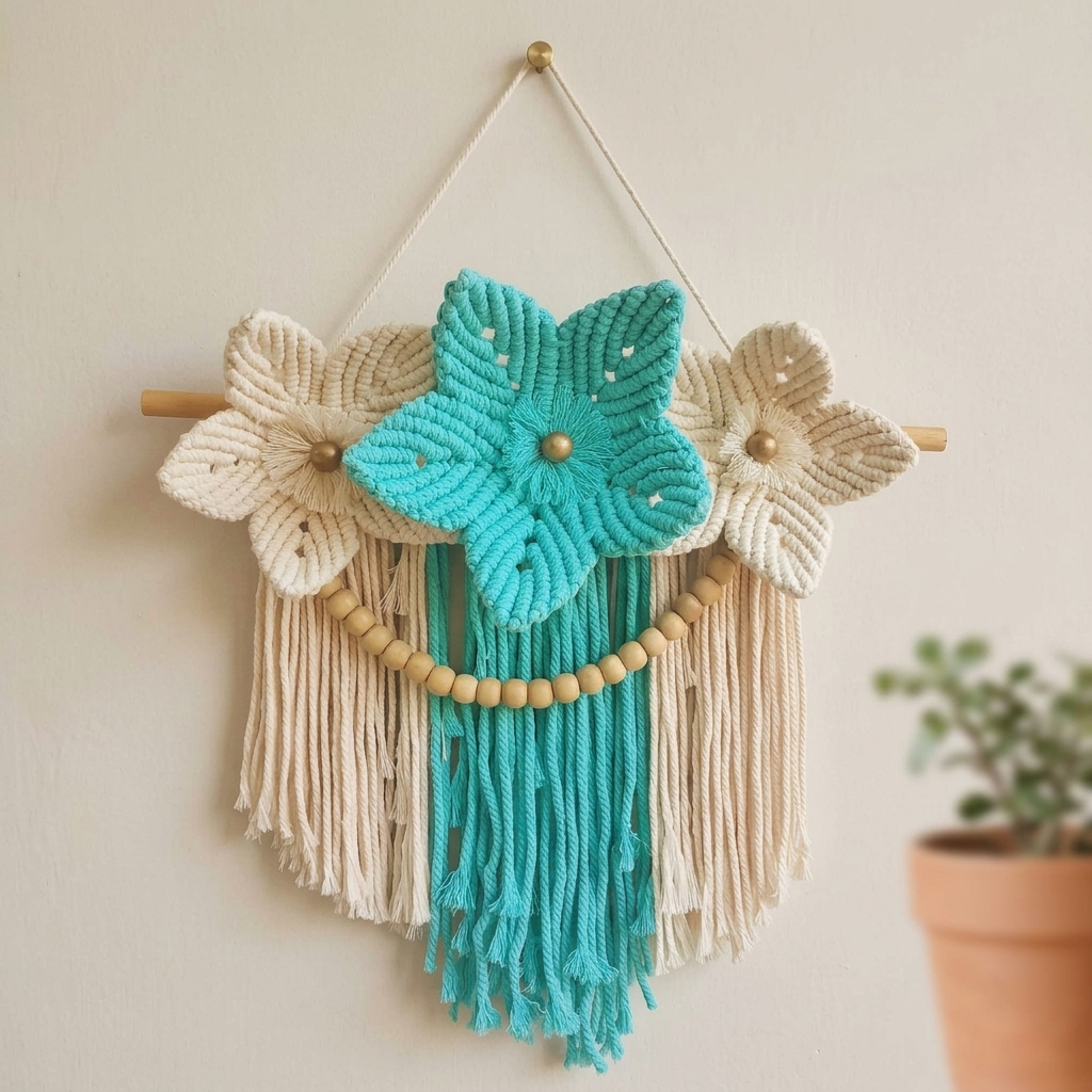 Bohemian Wildflowers Macramé Wall Hanging with Wooden Beads & Tassels