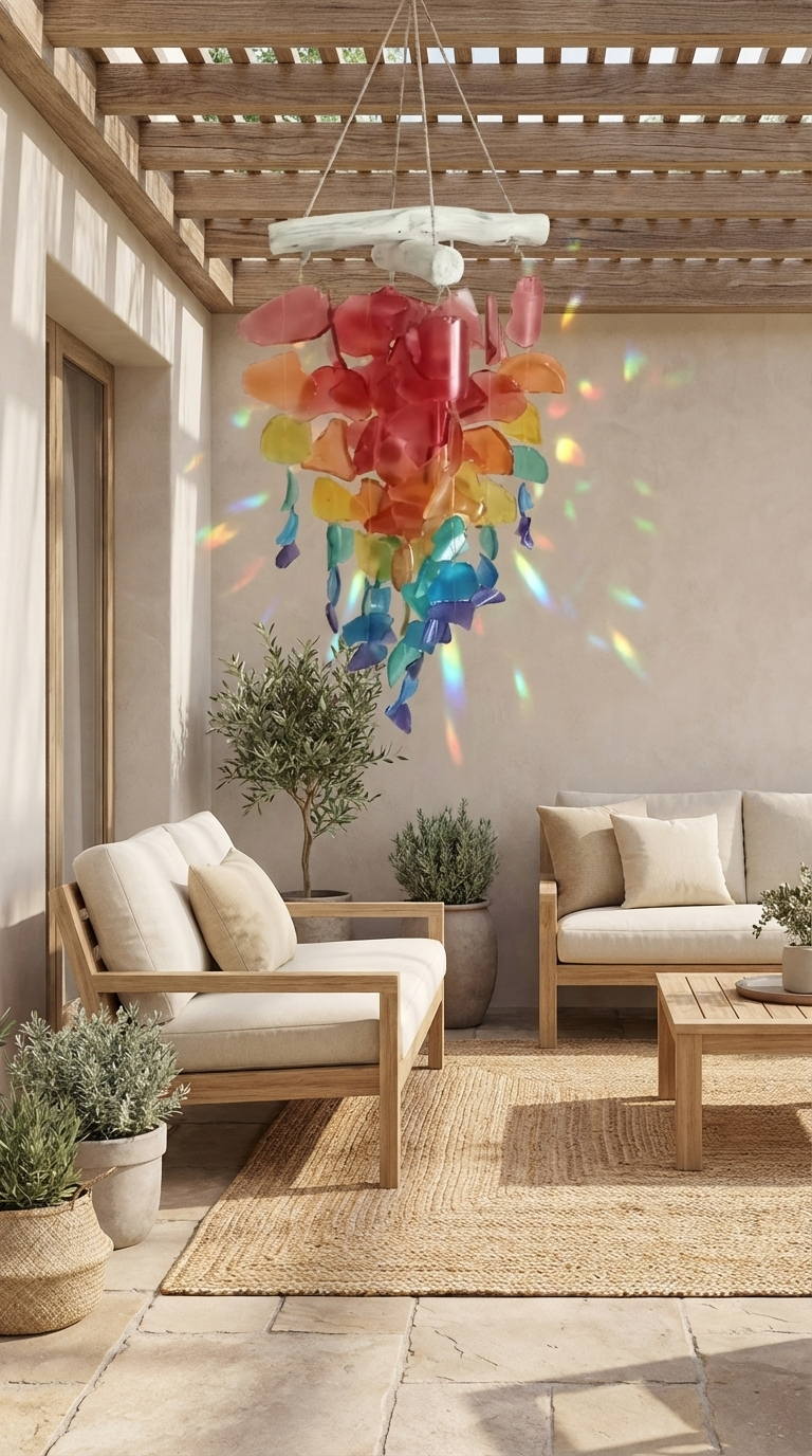 Recycled Sea Glass Wind Chime - Criss Cross Coastal Decor