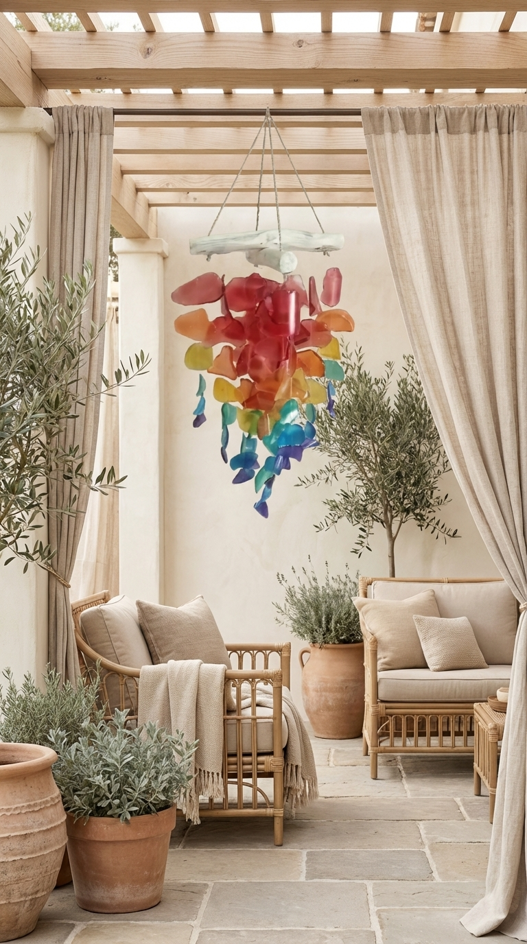 Recycled Sea Glass Wind Chime - Criss Cross Coastal Decor