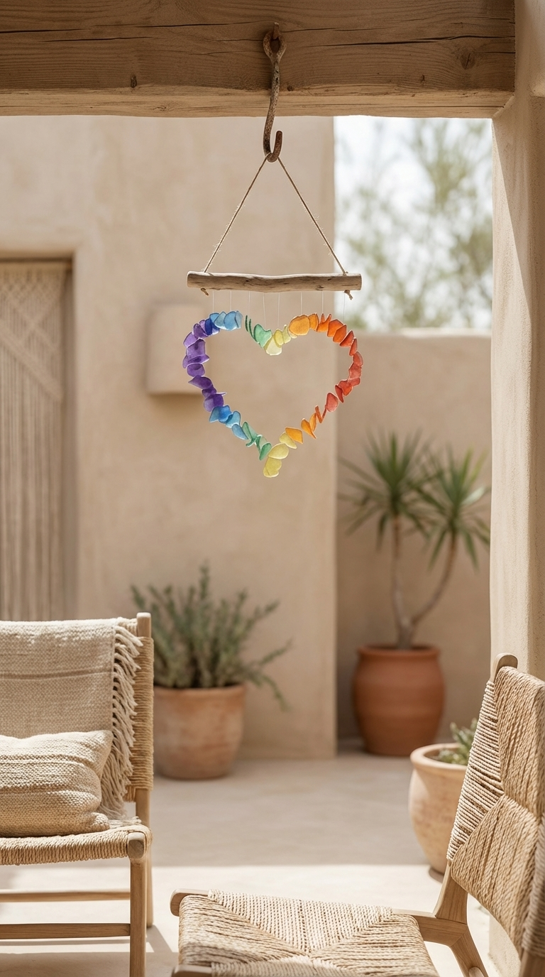 Coastal Sea Glass Windchime - Heart Eco Friendly Beach Gift