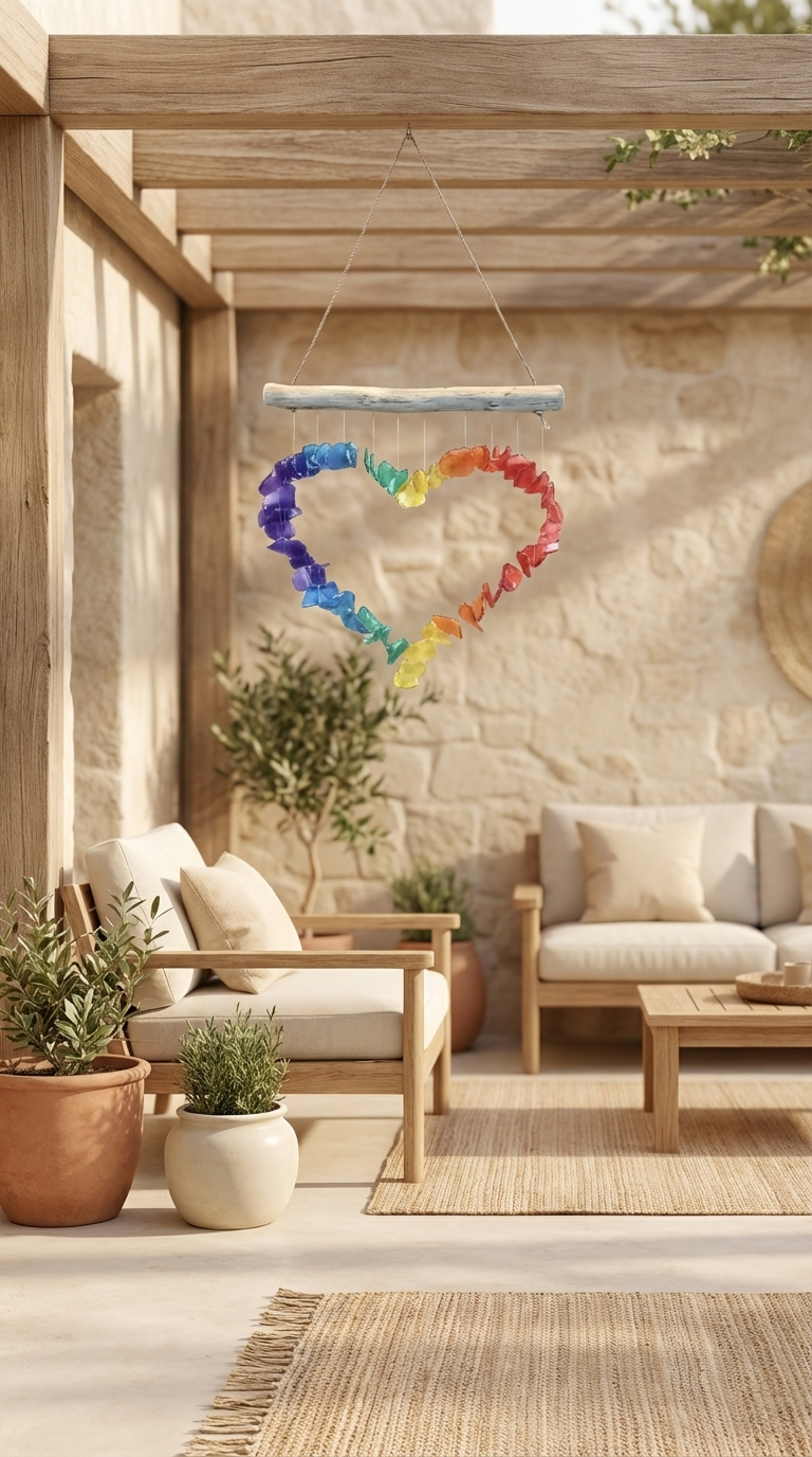 Coastal Sea Glass Windchime - Heart Eco Friendly Beach Gift