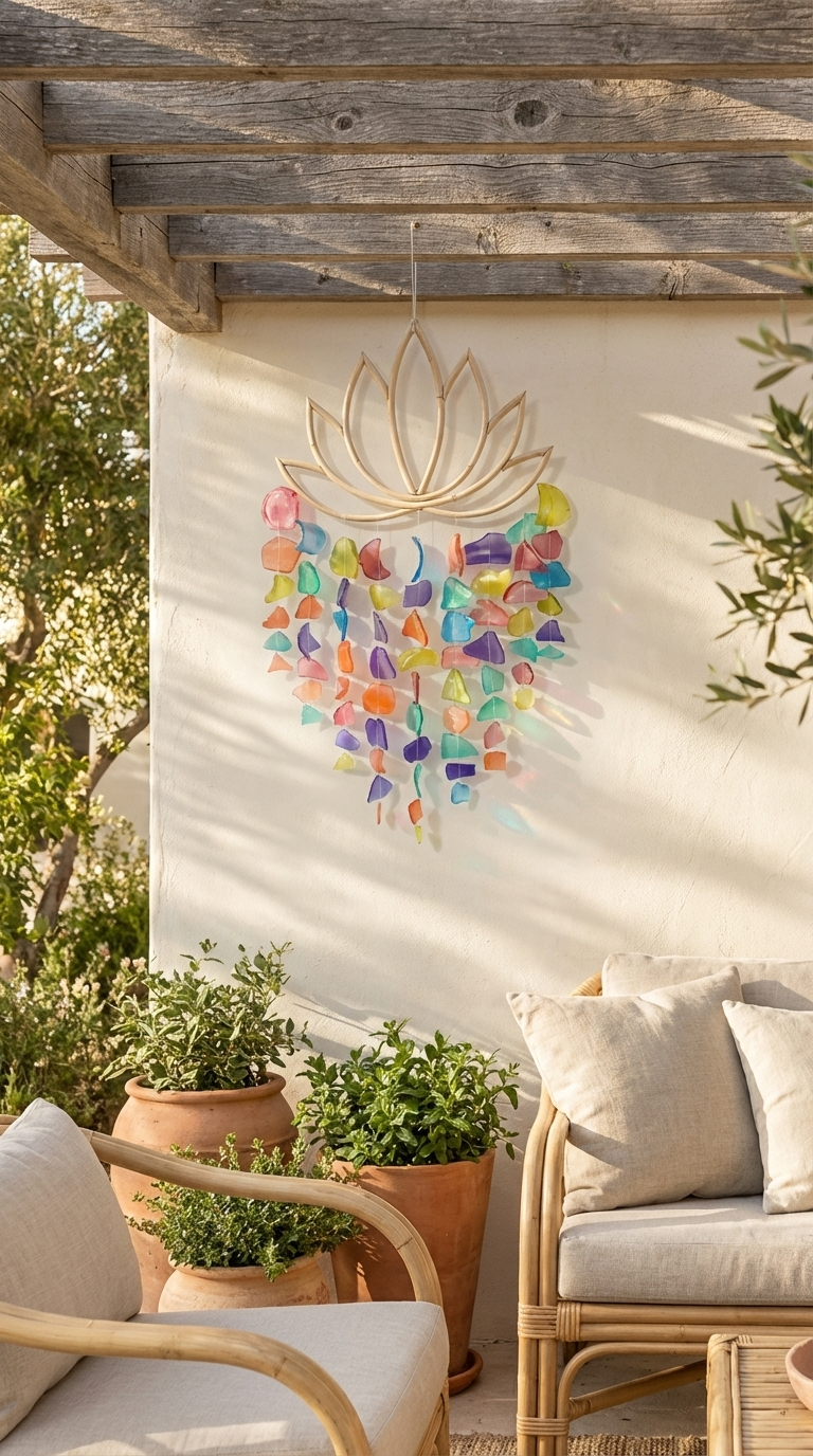 Recycled Sea Glass Windchime - Lotus Handmade Beach House Hanging