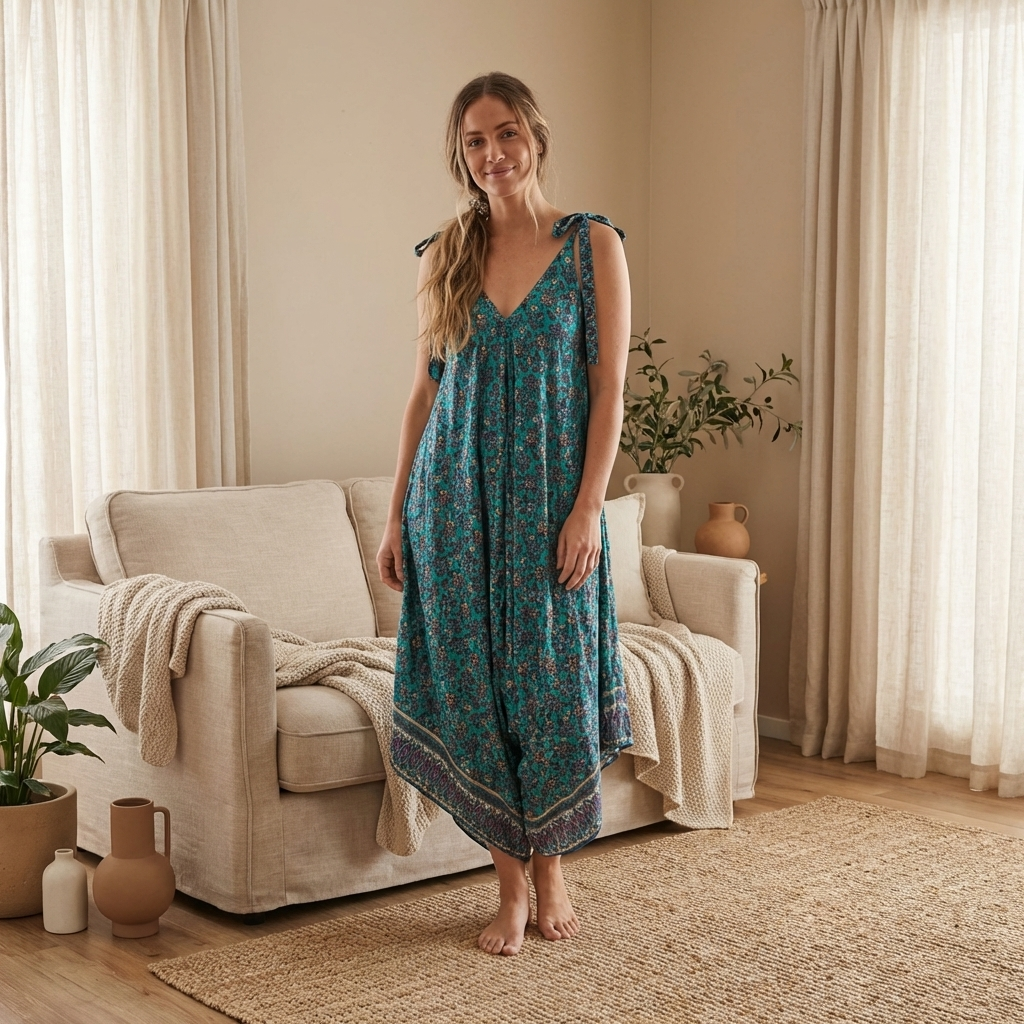 Effortless Boho Floral/Elephant Geni Jumpsuit - Flowy Everyday Style