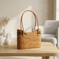 Handwoven Medium Rattan Pouch Bag - Boho Lightweight Fashion Bag