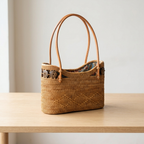 Handwoven Medium Rattan Pouch Bag - Boho Lightweight Fashion Bag