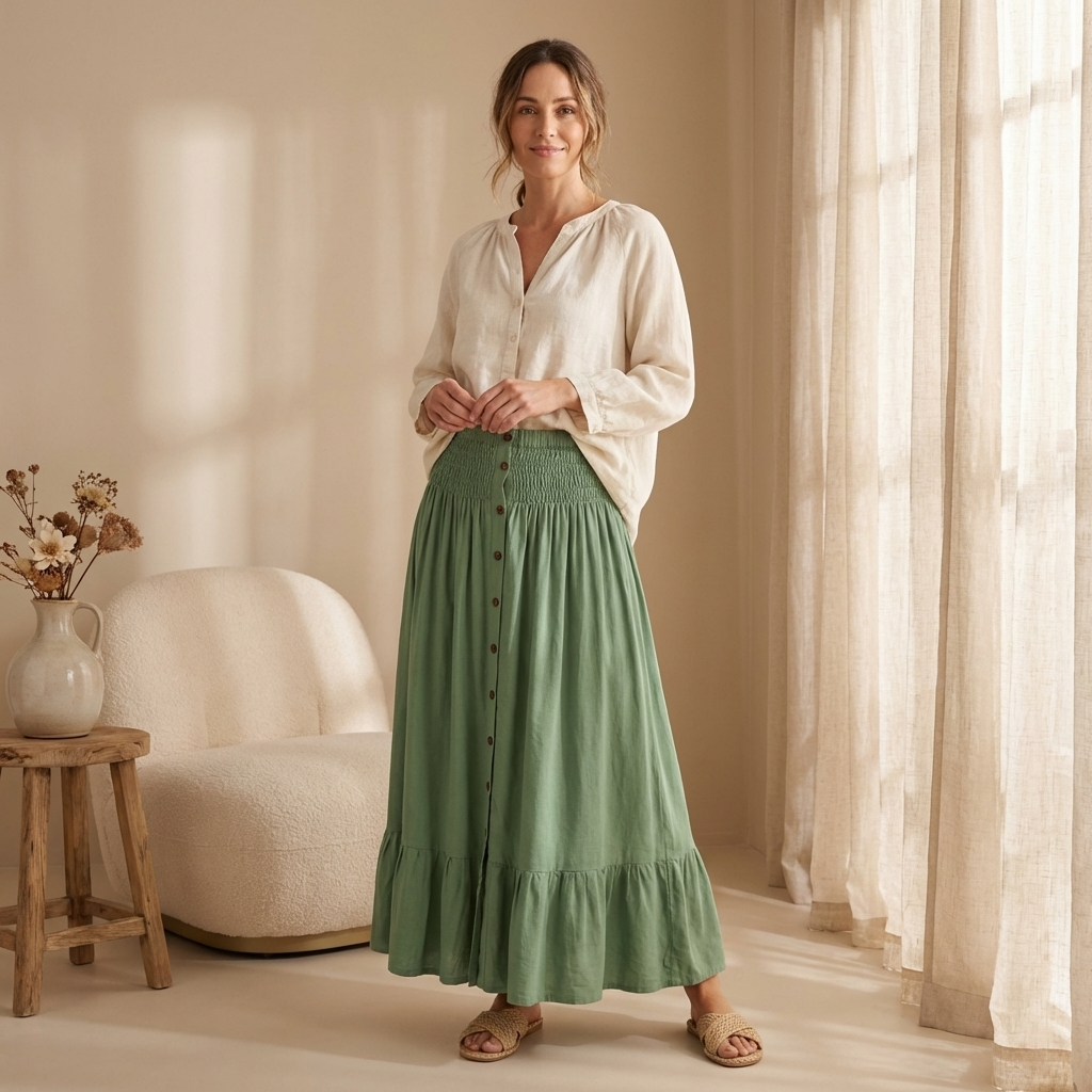 Elastic Waist Boho Skirt – Comfortable All-Day Wear