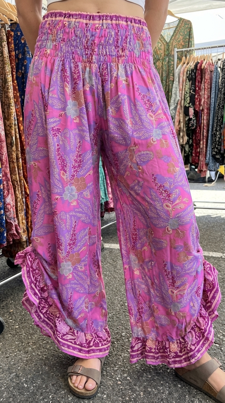 Flowy Lightweight Boho Floral Frill Pants - Effortless and Comfortable Fit