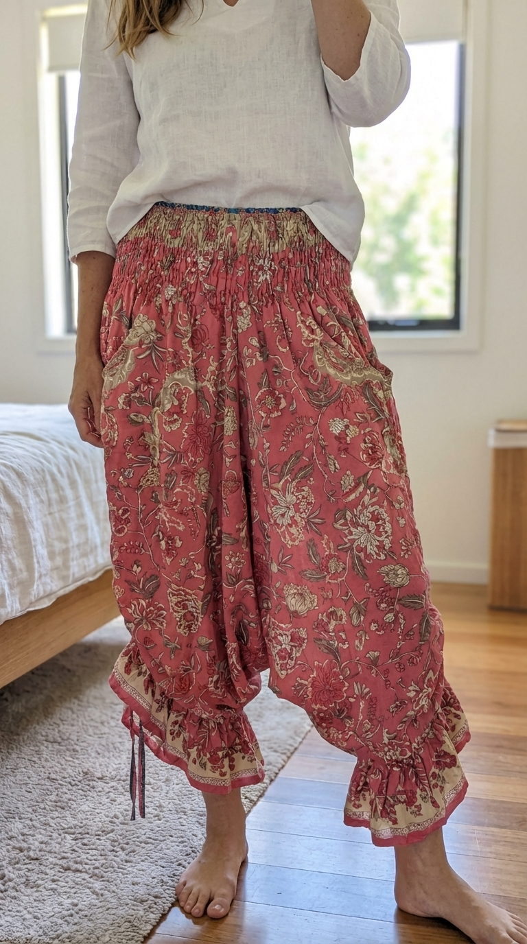 Flowy Lightweight Boho Floral Frill Pants - Effortless and Comfortable Fit