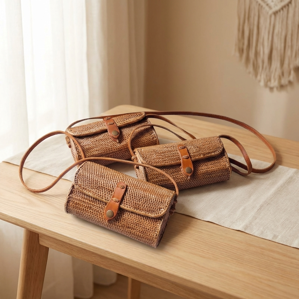 Handmade Rattan Clutch Bag - Boho Woven Coastal Fashion Bag