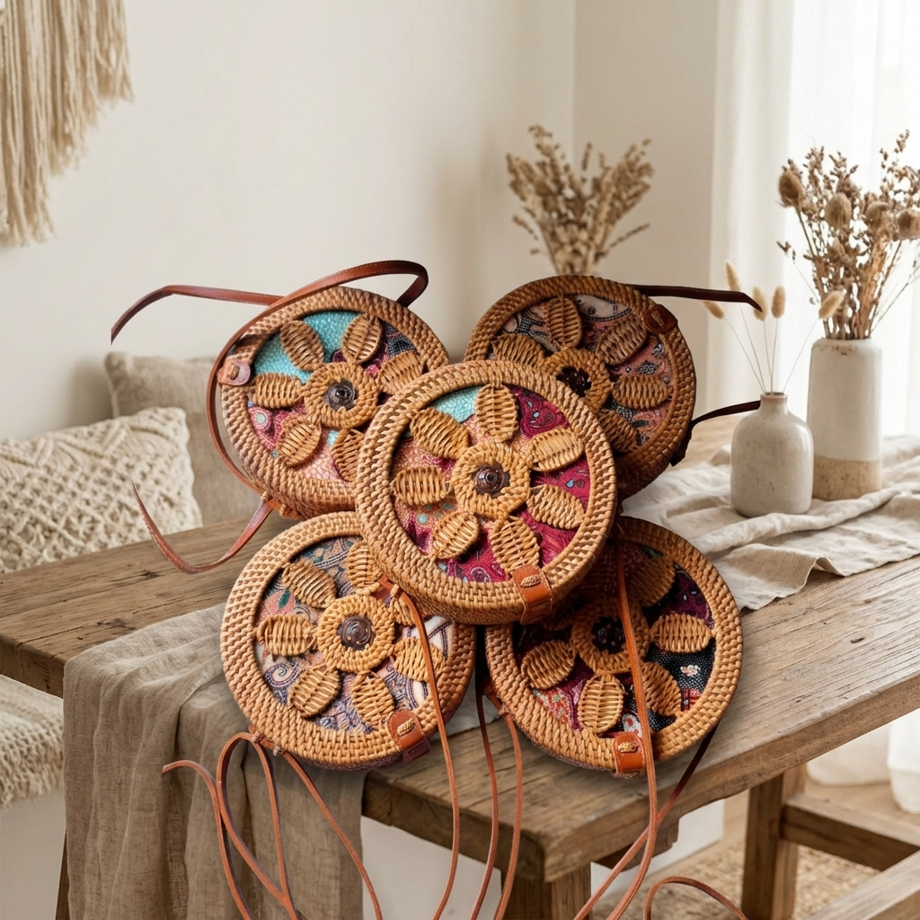 Flower Rattan Crossbody Bag | Handmade Bali Boho Beach Handbag Australia
