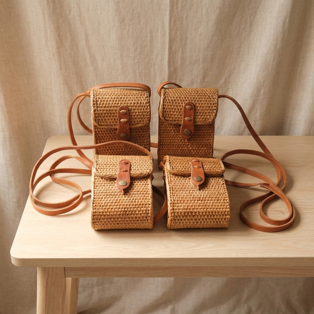 Handmade Rattan Tote Bag - Boho Lightweight Shoulder Bag