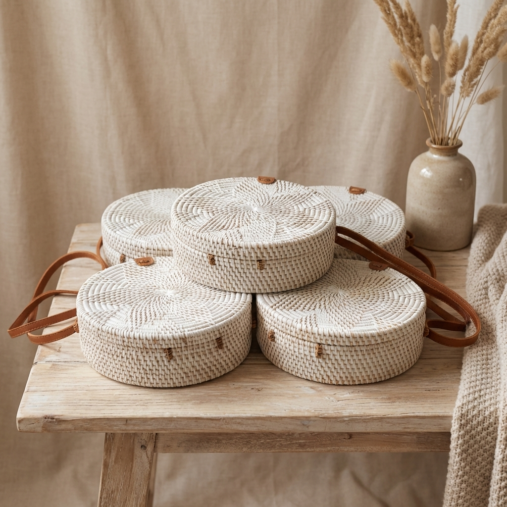 Handwoven Rattan Crossbody Bag - Boho Lightweight Bag