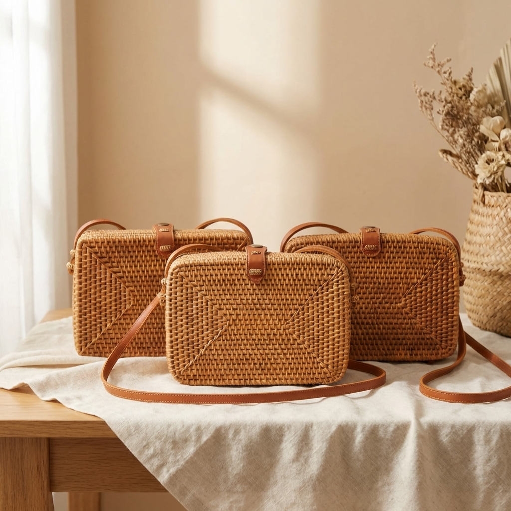 Handwoven Rattan Shoulder Bag - Boho Lightweight Fashion Bag