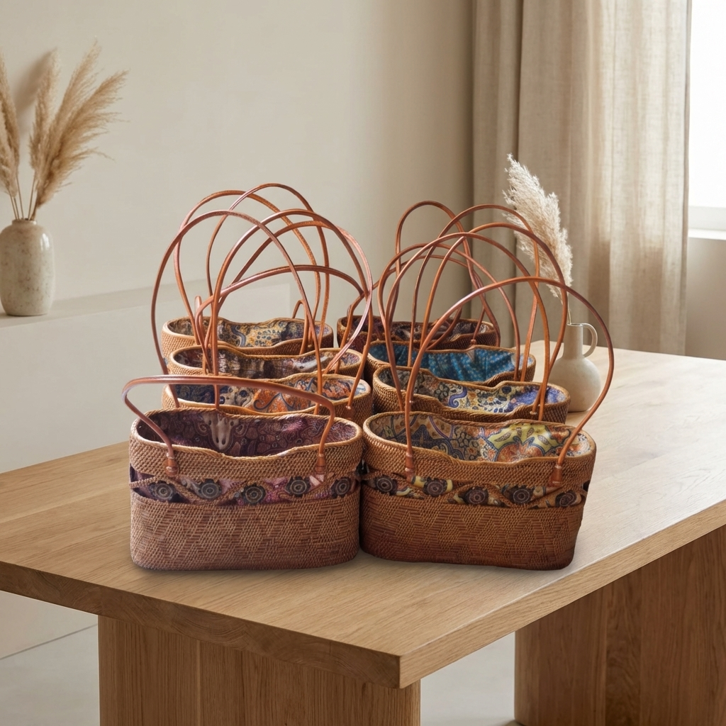 Handmade Rattan Bag with inner Pouch - Boho Lightweight Beach Bag