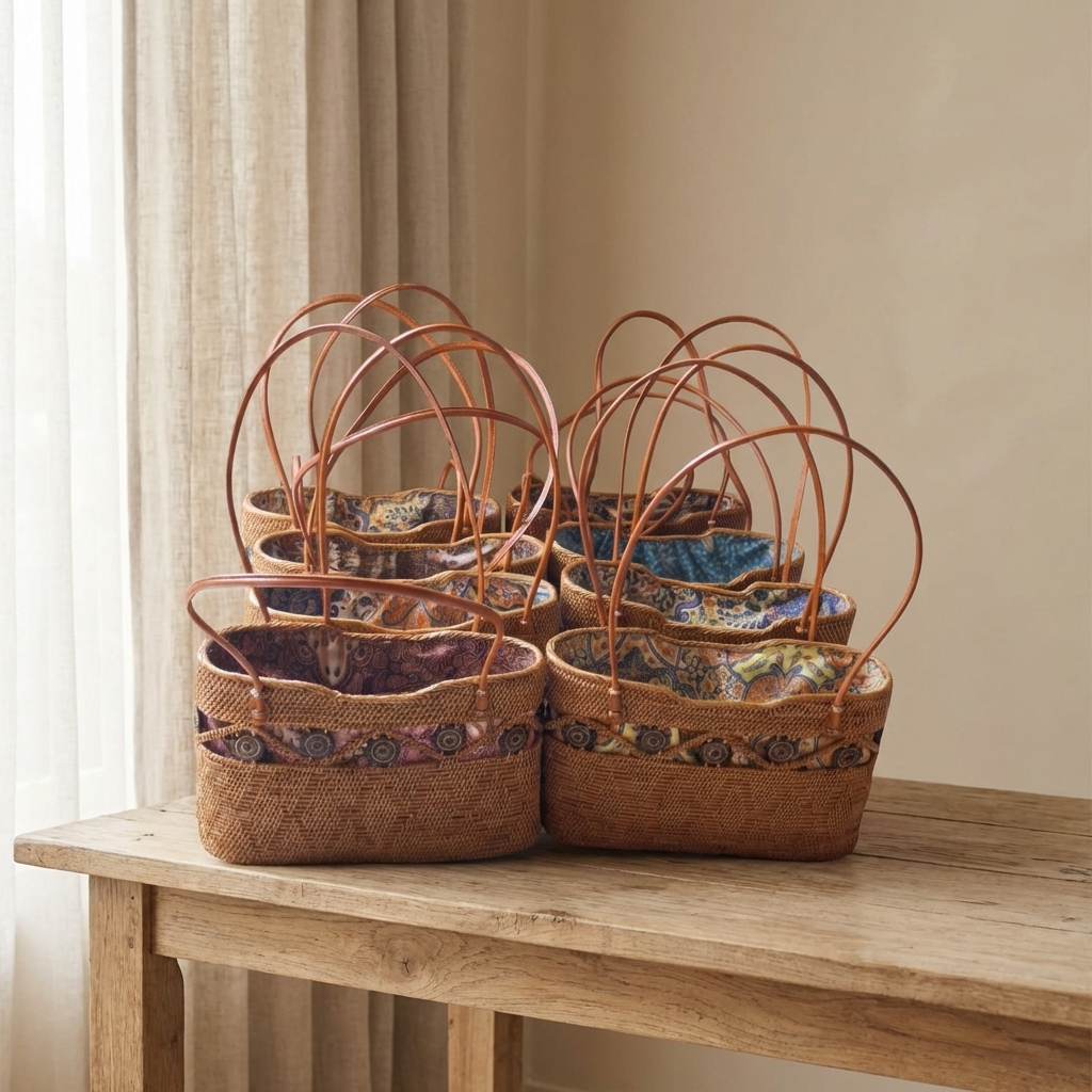 Handmade Rattan Bag with inner Pouch - Boho Lightweight Beach Bag