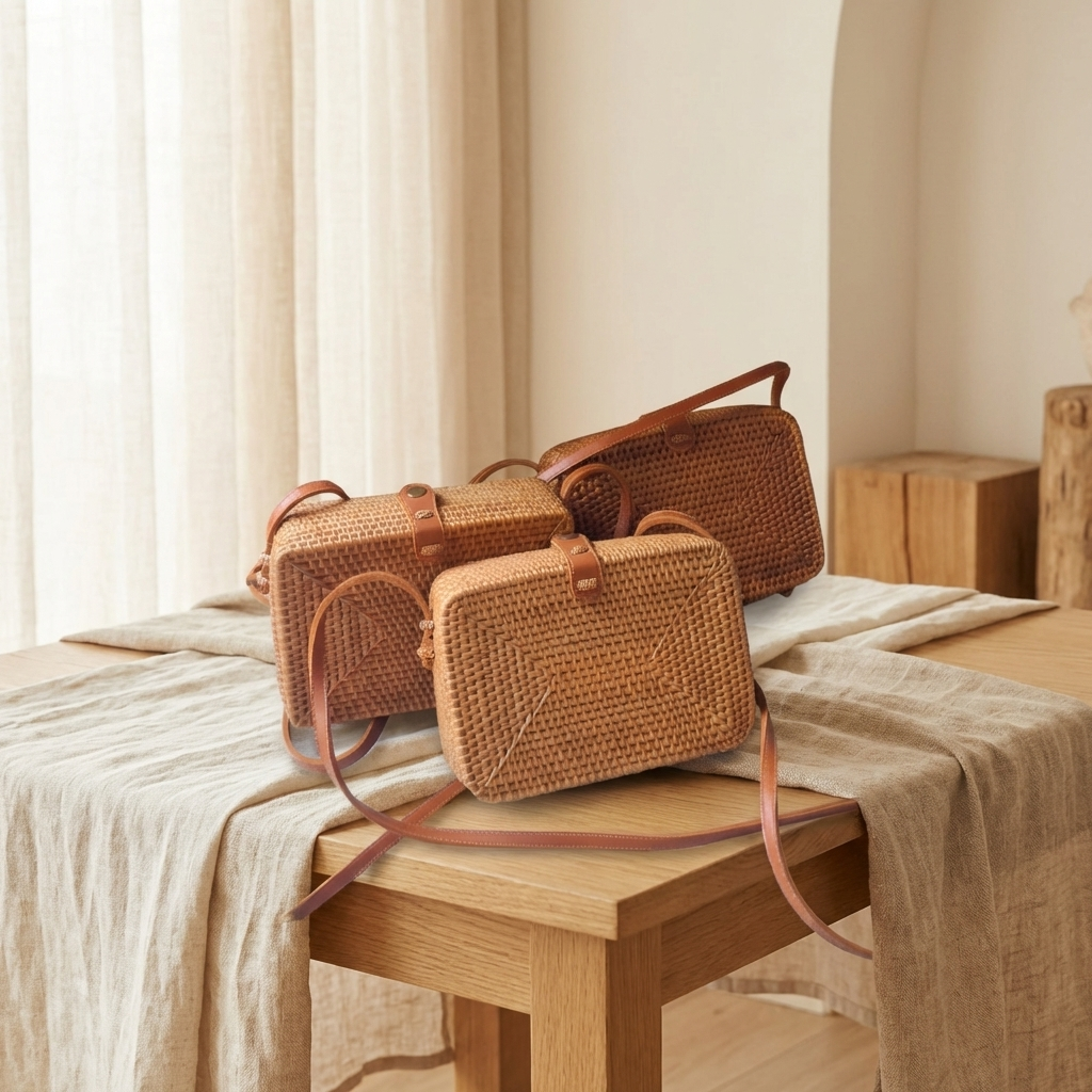 Handwoven Rattan Shoulder Bag - Boho Lightweight Fashion Bag