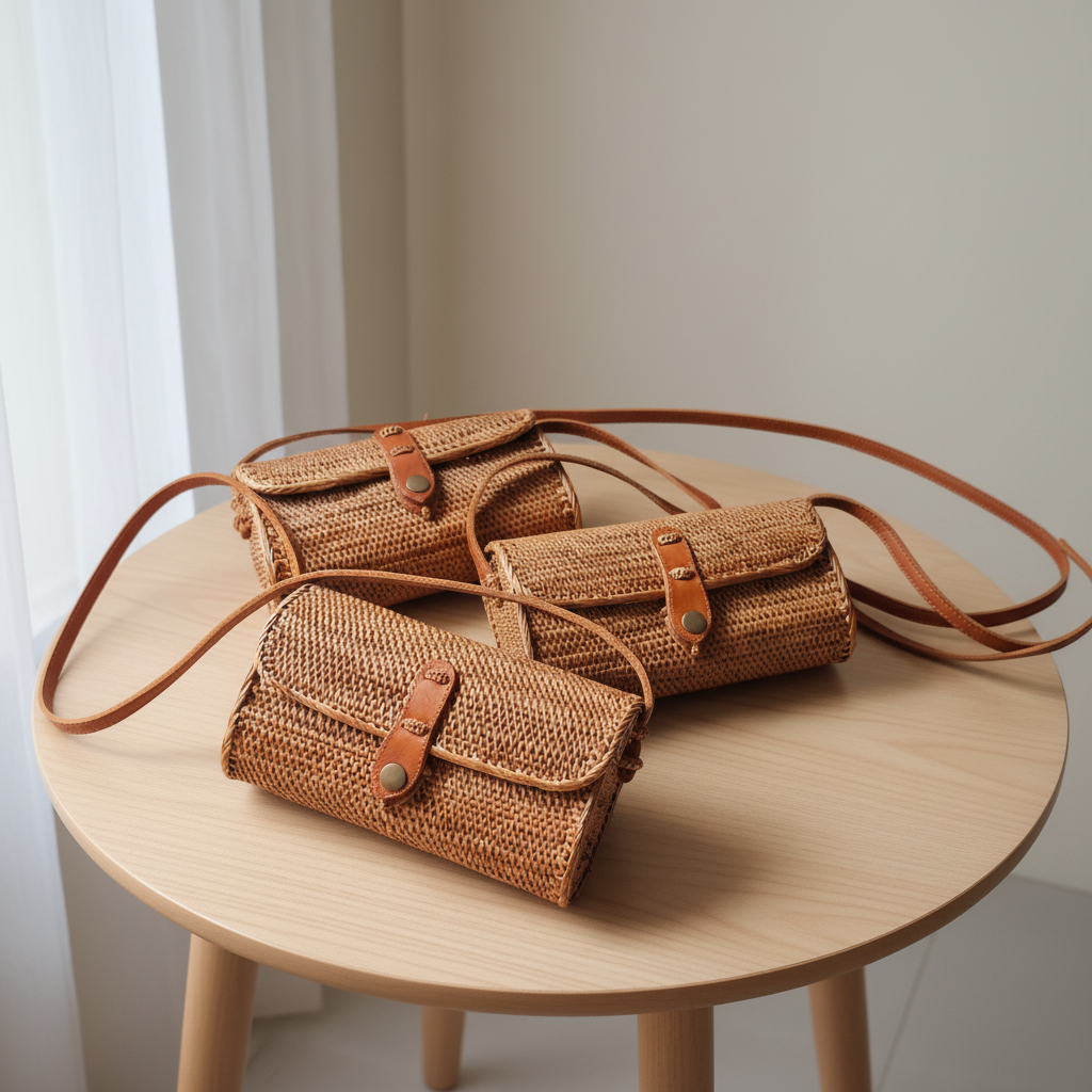 Handmade Rattan Clutch Bag - Boho Woven Coastal Fashion Bag
