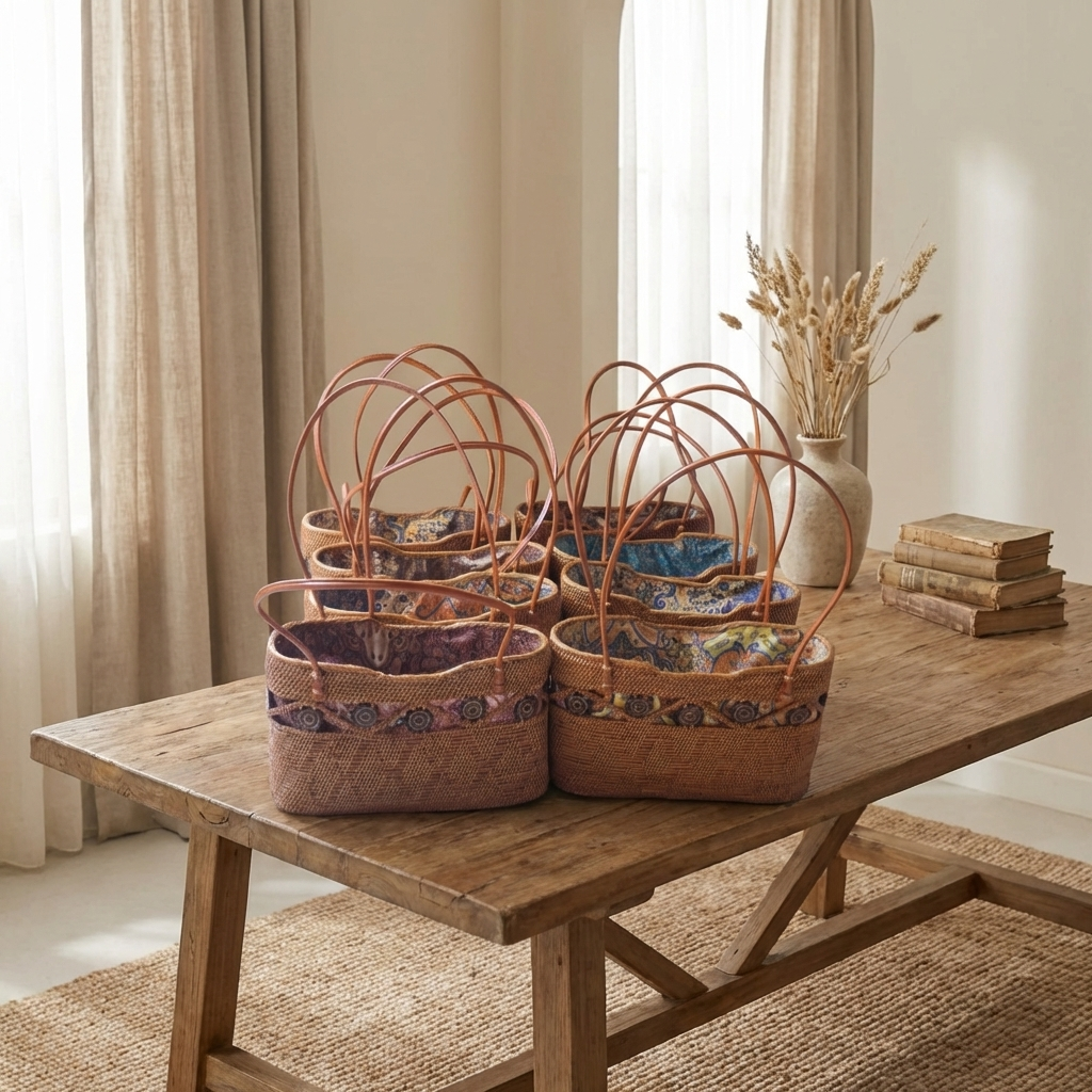 Handmade Rattan Bag with inner Pouch - Boho Lightweight Beach Bag