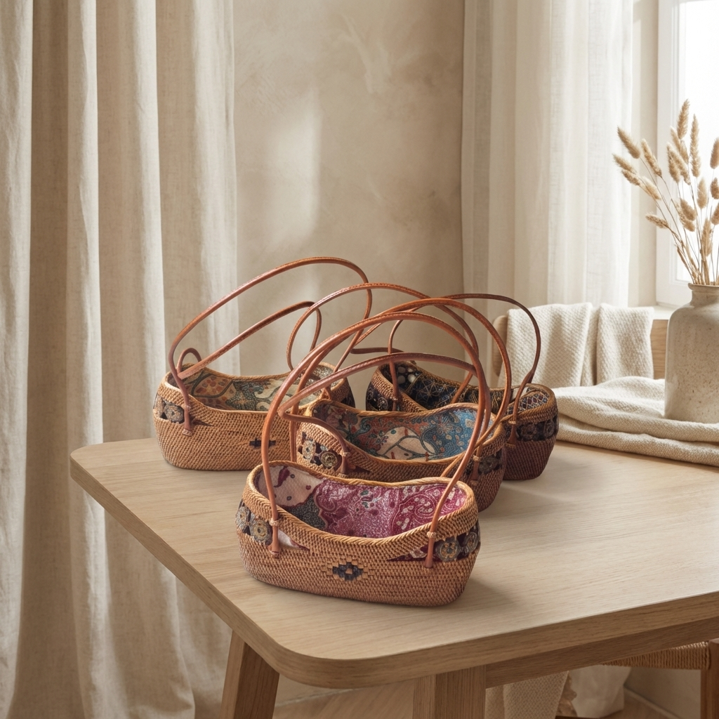 Handmade Small Rattan Bag with inner Pouch & Coconut Shell Bead - Boho Woven Coastal Fashion Bag