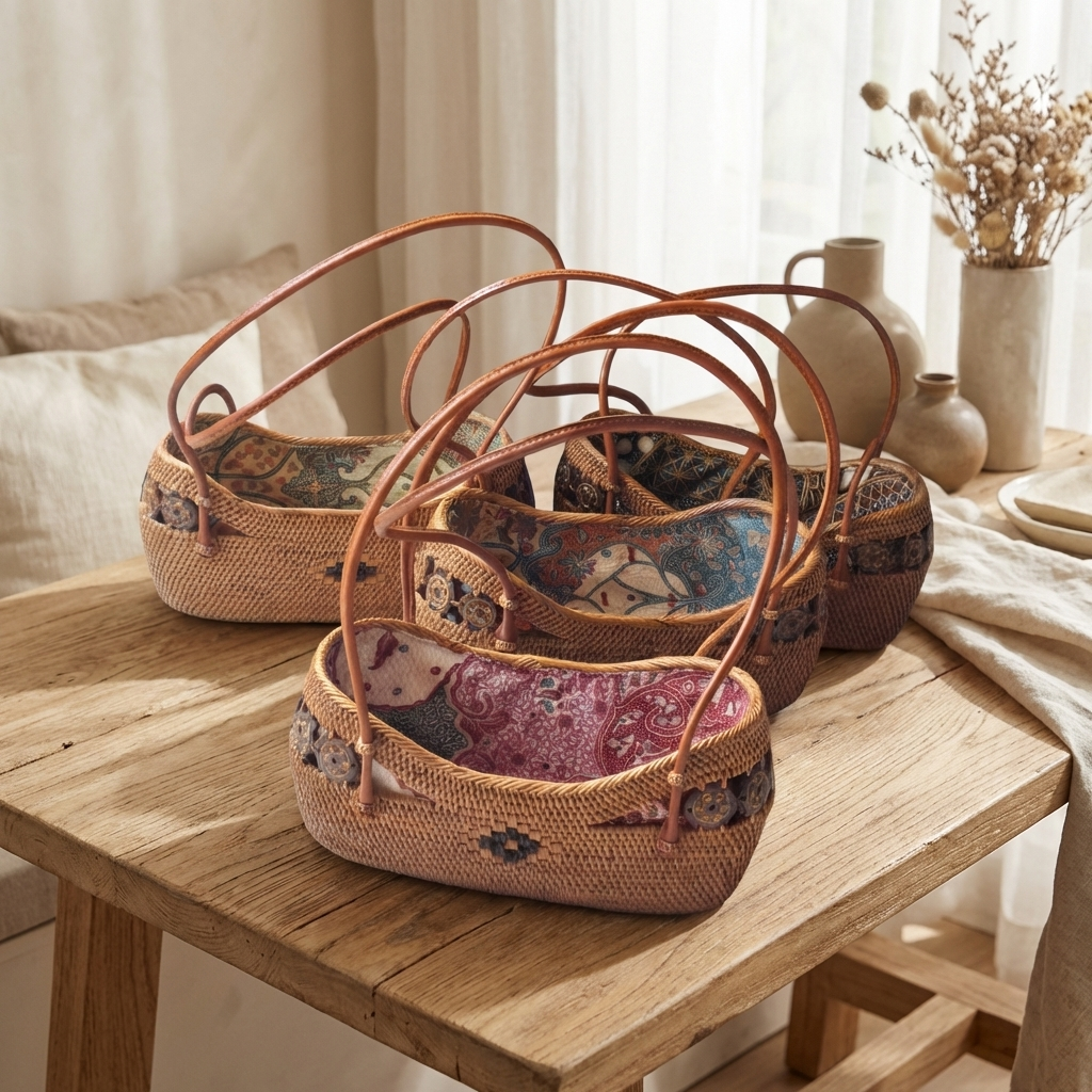 Handmade Small Rattan Bag with inner Pouch & Coconut Shell Bead - Boho Woven Coastal Fashion Bag