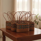 Handwoven Rattan Bag with Decorative Coconut Shell Beads - Handmade Coastal Fashion Bag