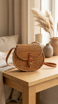 Handmade Rattan Crossbody Bag - Boho Woven Coastal Fashion Bag