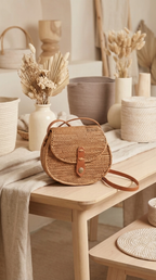 Handmade Rattan Crossbody Bag - Boho Woven Coastal Fashion Bag