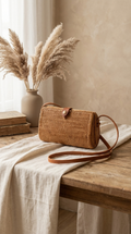 Handmade Rattan Crossbody Bag - Boho Woven Coastal Fashion Bag
