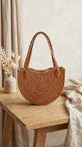 Half Moon Rattan Bag | Handmade Bali Boho Crossbody Handbag Australia
