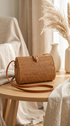Handmade Rattan Crossbody Bag - Boho Woven Coastal Fashion Bag