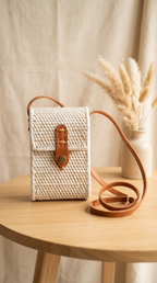 Handmade White Rattan Tote Bag - Boho Lightweight Shoulder Bag