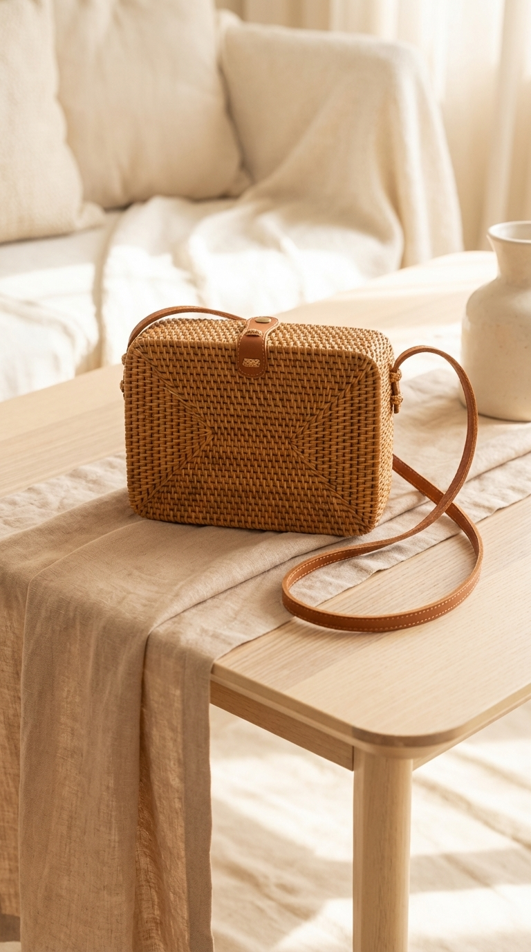 Handwoven Rattan Shoulder Bag - Boho Lightweight Fashion Bag
