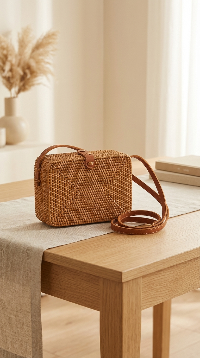 Handwoven Rattan Shoulder Bag - Boho Lightweight Fashion Bag