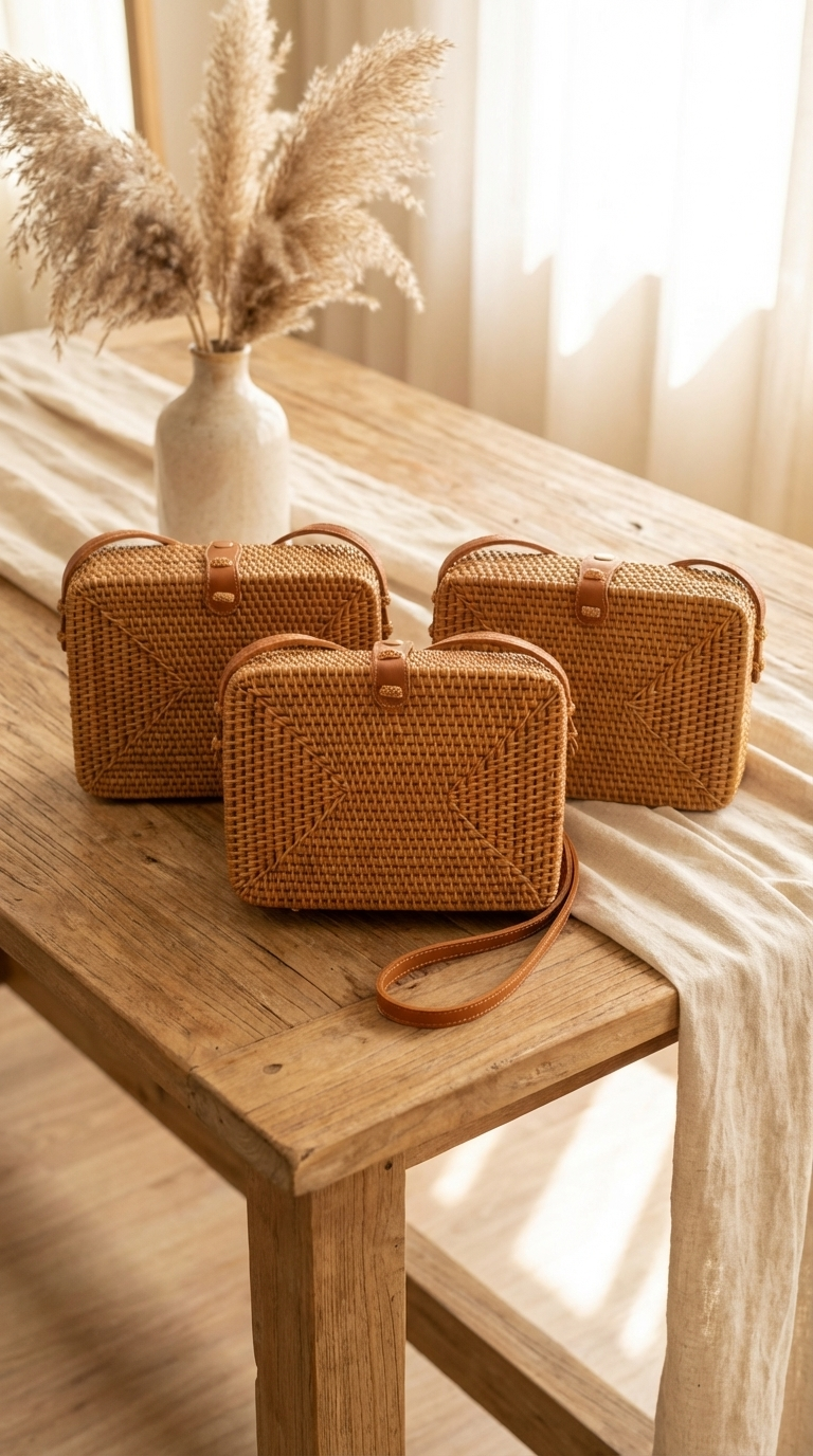 Handwoven Rattan Shoulder Bag - Boho Lightweight Fashion Bag
