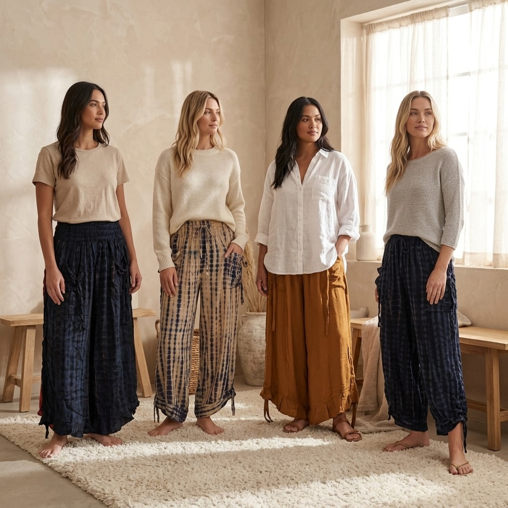 Flowy Lightweight Boho Tie-dye/plain Frill Pants - Effortless & Comfortable Fit